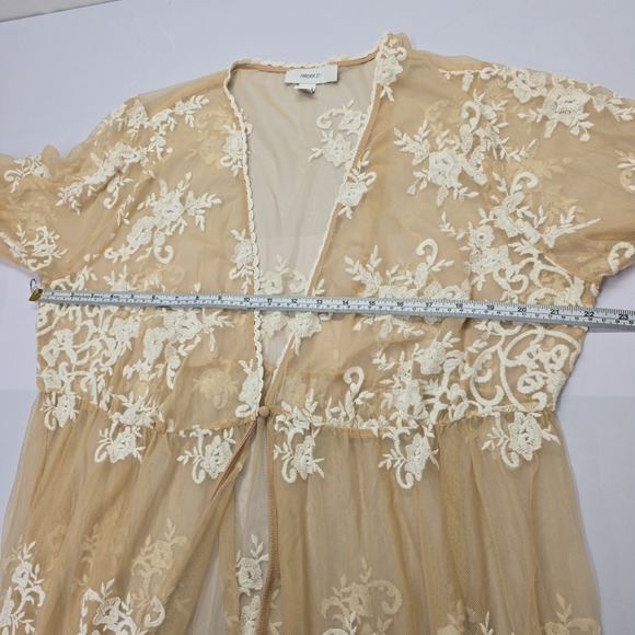 Forever 21 Plus Size 3X Tan Sheer Lace Maxi Kimono Cardigan Robe Duster - Picture 6 of 6